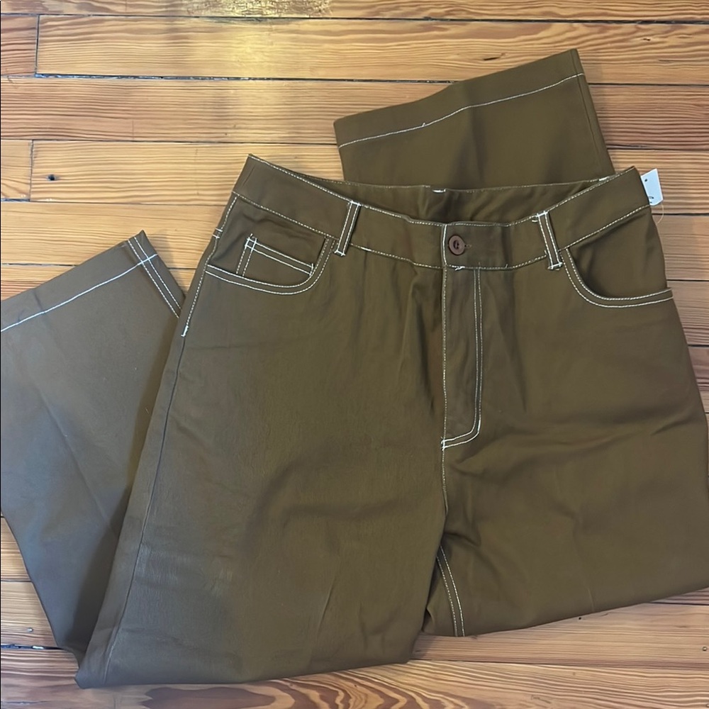 Brown Pants with White Stitching